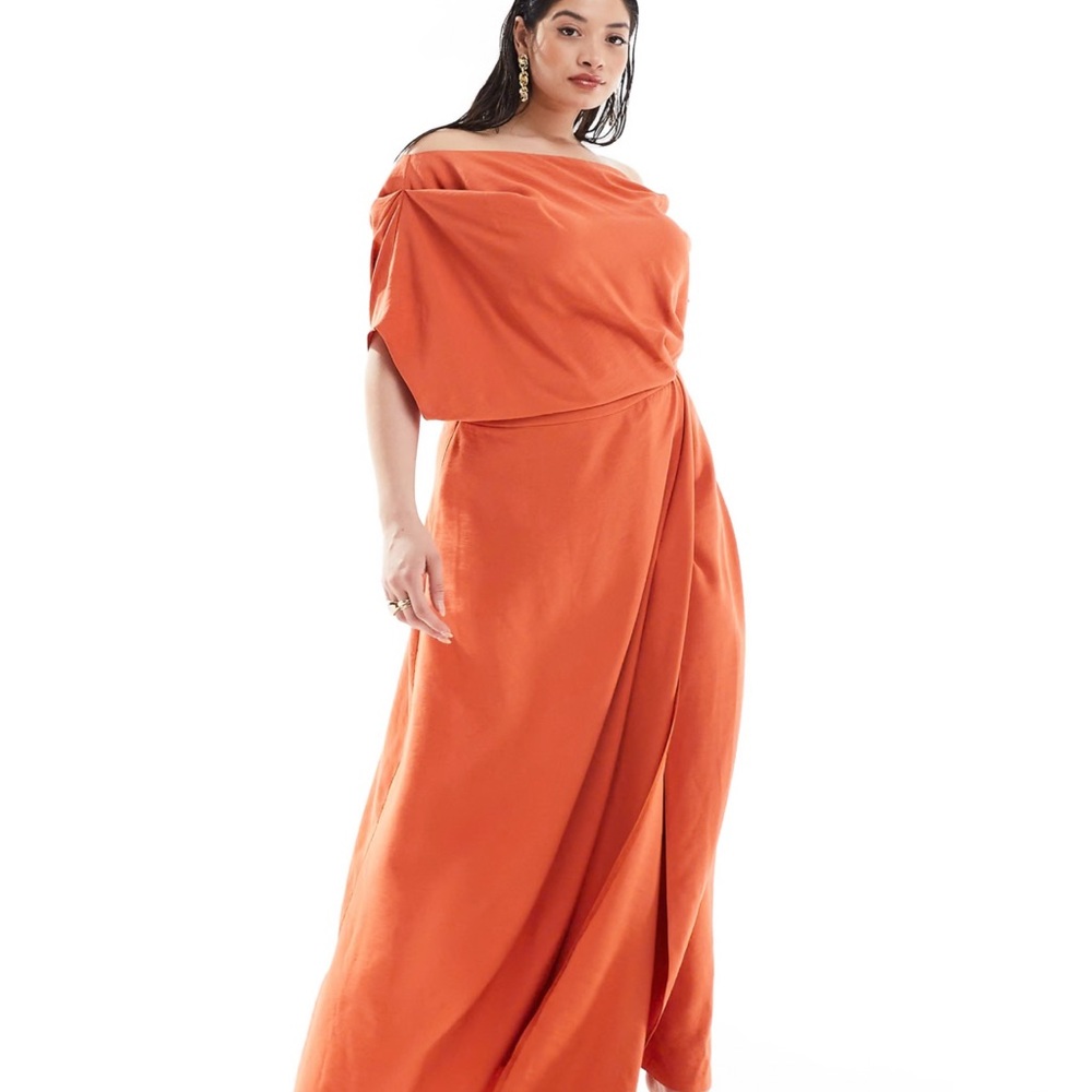 ASOS Elegant Orange Off-Shoulder Dress